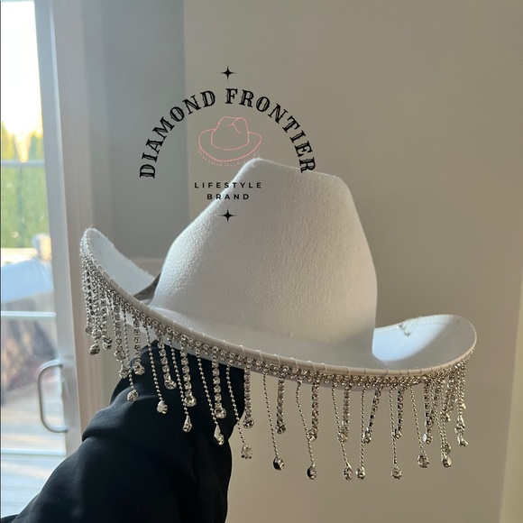 White Rhinestone Fringe Cowboy / Cowgirl hat Diamond Fringe festival - Picture 5 of 5